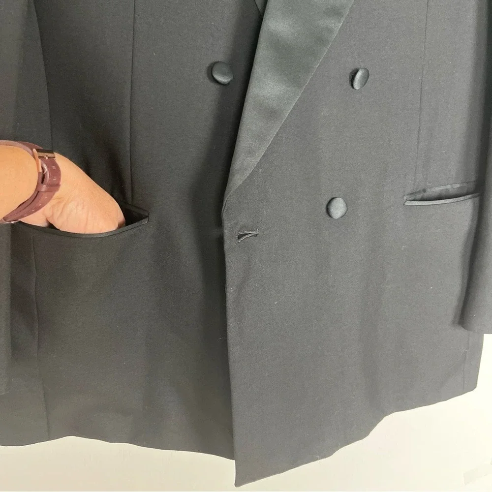 Dario Ferrozzi Tuxedo Jacket Mens 44R Black Excellent Double Breasted Peak Lapel